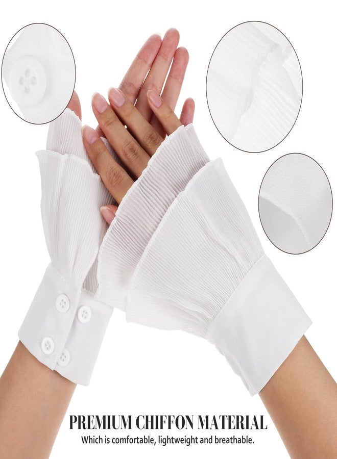 Yardenfun 1 Pair Decorative Cuffs Detachable Chiffon Wrist Cuffs Elegant Double Layer Ruffles for Women Perfect Accessory for Dresses and Sweaters - Image 4